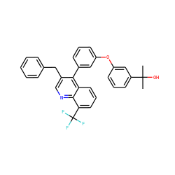 CC(C)(O)c1cccc(Oc2cccc(-c3c(Cc4ccccc4)cnc4c(C(F)(F)F)cccc34)c2)c1 ZINC000043168922