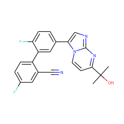 CC(C)(O)c1ccn2c(-c3ccc(F)c(-c4ccc(F)cc4C#N)c3)cnc2n1 ZINC000013678277