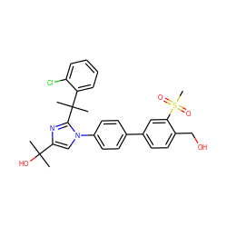 CC(C)(O)c1cn(-c2ccc(-c3ccc(CO)c(S(C)(=O)=O)c3)cc2)c(C(C)(C)c2ccccc2Cl)n1 ZINC000607721155