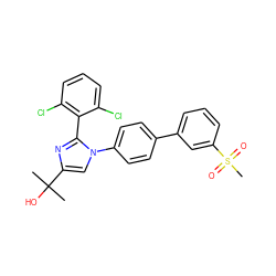 CC(C)(O)c1cn(-c2ccc(-c3cccc(S(C)(=O)=O)c3)cc2)c(-c2c(Cl)cccc2Cl)n1 ZINC000149548818