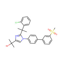 CC(C)(O)c1cn(-c2ccc(-c3cccc(S(C)(=O)=O)c3)cc2)c(C(C)(C)c2ccccc2Cl)n1 ZINC000114616428