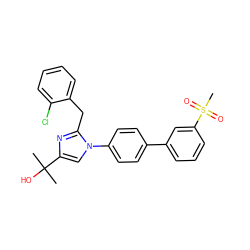 CC(C)(O)c1cn(-c2ccc(-c3cccc(S(C)(=O)=O)c3)cc2)c(Cc2ccccc2Cl)n1 ZINC000149380235