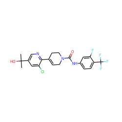 CC(C)(O)c1cnc(C2=CCN(C(=O)Nc3ccc(C(F)(F)F)c(F)c3)CC2)c(Cl)c1 ZINC000141062944