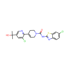 CC(C)(O)c1cnc(C2=CCN(C(=O)Nc3nc4ccc(Cl)cc4s3)CC2)c(Cl)c1 ZINC000141062358