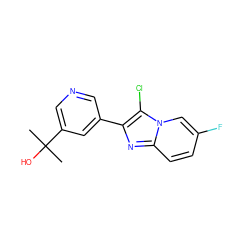 CC(C)(O)c1cncc(-c2nc3ccc(F)cn3c2Cl)c1 ZINC000218495192