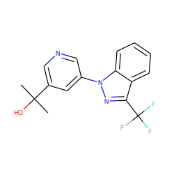 CC(C)(O)c1cncc(-n2nc(C(F)(F)F)c3ccccc32)c1 ZINC000221352722
