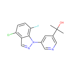 CC(C)(O)c1cncc(-n2ncc3c(Cl)ccc(F)c32)c1 ZINC000221335758