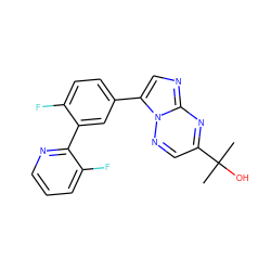 CC(C)(O)c1cnn2c(-c3ccc(F)c(-c4ncccc4F)c3)cnc2n1 ZINC000028571518