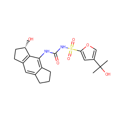 CC(C)(O)c1coc(S(=O)(=O)NC(=O)Nc2c3c(cc4c2[C@@H](O)CC4)CCC3)c1 ZINC001772652893