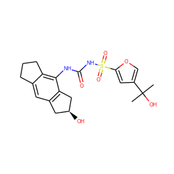 CC(C)(O)c1coc(S(=O)(=O)NC(=O)Nc2c3c(cc4c2C[C@@H](O)C4)CCC3)c1 ZINC001772578998