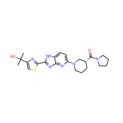 CC(C)(O)c1csc(-c2nc3nc(N4CCC[C@@H](C(=O)N5CCCC5)C4)ccc3[nH]2)n1 ZINC001772615824