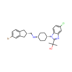 CC(C)(O)c1nc2cc(Cl)ccc2n1[C@H]1CC[C@@H](NC[C@H]2Cc3ccc(Br)cc3C2)CC1 ZINC000299845064