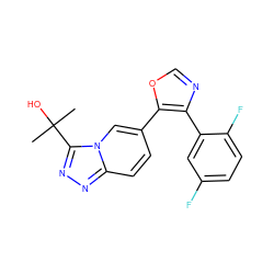 CC(C)(O)c1nnc2ccc(-c3ocnc3-c3cc(F)ccc3F)cn12 ZINC000014961334