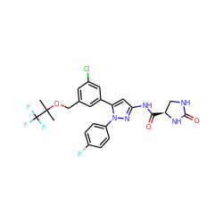 CC(C)(OCc1cc(Cl)cc(-c2cc(NC(=O)[C@H]3CNC(=O)N3)nn2-c2ccc(F)cc2)c1)C(F)(F)F ZINC000169707477