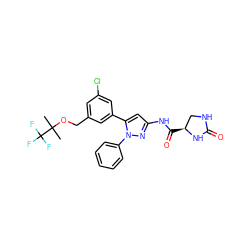 CC(C)(OCc1cc(Cl)cc(-c2cc(NC(=O)[C@H]3CNC(=O)N3)nn2-c2ccccc2)c1)C(F)(F)F ZINC000169707471