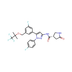 CC(C)(OCc1cc(F)cc(-c2cc(NC(=O)[C@@H]3CNC(=O)C3)nn2-c2ccc(F)cc2)c1)C(F)(F)F ZINC000169707472