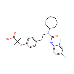 CC(C)(Oc1ccc(CCN(C(=O)Nc2ccc(F)cc2F)C2CCCCCC2)cc1)C(=O)O ZINC000012358141