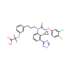 CC(C)(Oc1cccc(CCCN(C(=O)COc2ccc(Cl)c(Cl)c2)c2cccc(-c3ncon3)c2C2CC2)c1)C(=O)O ZINC000026747370