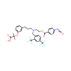 CC(C)(Oc1cccc(CCCN(CCOC(=O)c2ccc(N=C=O)cc2)Cc2ccc(C(F)(F)F)cc2C(F)(F)F)c1)C(=O)O ZINC000026747391