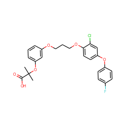 CC(C)(Oc1cccc(OCCCOc2ccc(Oc3ccc(F)cc3)cc2Cl)c1)C(=O)O ZINC000028570969