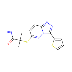 CC(C)(Sc1ccc2nnc(-c3cccs3)n2n1)C(N)=O ZINC000095601518