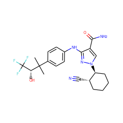 CC(C)(c1ccc(Nc2nn([C@H]3CCCC[C@@H]3C#N)cc2C(N)=O)cc1)[C@H](O)C(F)(F)F ZINC000205072278