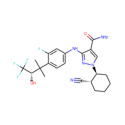 CC(C)(c1ccc(Nc2nn([C@H]3CCCC[C@@H]3C#N)cc2C(N)=O)cc1F)[C@H](O)C(F)(F)F ZINC000205072348