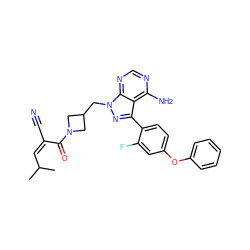 CC(C)/C=C(/C#N)C(=O)N1CC(Cn2nc(-c3ccc(Oc4ccccc4)cc3F)c3c(N)ncnc32)C1 ZINC000224136188