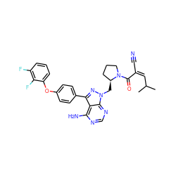 CC(C)/C=C(/C#N)C(=O)N1CCC[C@@H]1Cn1nc(-c2ccc(Oc3cccc(F)c3F)cc2)c2c(N)ncnc21 ZINC000149468548