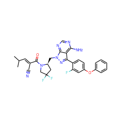 CC(C)/C=C(\C#N)C(=O)N1CC(F)(F)C[C@@H]1Cn1nc(-c2ccc(Oc3ccccc3)cc2F)c2c(N)ncnc21 ZINC000211022235