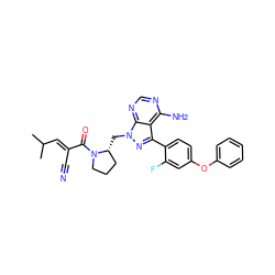 CC(C)/C=C(\C#N)C(=O)N1CCC[C@H]1Cn1nc(-c2ccc(Oc3ccccc3)cc2F)c2c(N)ncnc21 ZINC000149838731