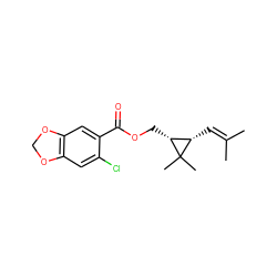 CC(C)=C[C@H]1[C@@H](COC(=O)c2cc3c(cc2Cl)OCO3)C1(C)C ZINC000004769131