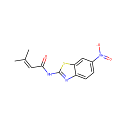 CC(C)=CC(=O)Nc1nc2ccc([N+](=O)[O-])cc2s1 ZINC000000145664