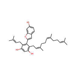 CC(C)=CCC/C(C)=C\CC/C(C)=C\Cc1c(O)cc(O)c(CC=C(C)C)c1-c1cc2ccc(O)cc2o1 ZINC000653845084