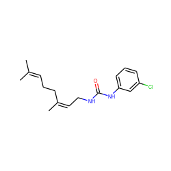 CC(C)=CCC/C(C)=C\CNC(=O)Nc1cccc(Cl)c1 ZINC000299821635