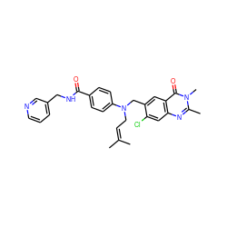 CC(C)=CCN(Cc1cc2c(=O)n(C)c(C)nc2cc1Cl)c1ccc(C(=O)NCc2cccnc2)cc1 ZINC000072108762