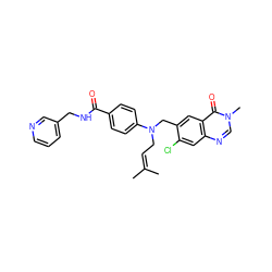 CC(C)=CCN(Cc1cc2c(=O)n(C)cnc2cc1Cl)c1ccc(C(=O)NCc2cccnc2)cc1 ZINC000072140982