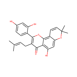 CC(C)=CCc1c(-c2ccc(O)cc2O)oc2c3c(cc(O)c2c1=O)OC(C)(C)C=C3 ZINC000005195808