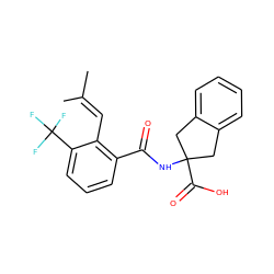 CC(C)=Cc1c(C(=O)NC2(C(=O)O)Cc3ccccc3C2)cccc1C(F)(F)F ZINC000167703597