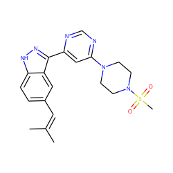 CC(C)=Cc1ccc2[nH]nc(-c3cc(N4CCN(S(C)(=O)=O)CC4)ncn3)c2c1 ZINC000225558904