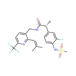 CC(C)=Cc1nc(C(F)(F)F)ccc1CNC(=O)[C@H](C)c1ccc(NS(C)(=O)=O)c(F)c1 ZINC000146605244