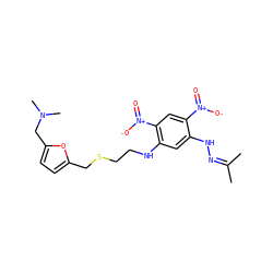 CC(C)=NNc1cc(NCCSCc2ccc(CN(C)C)o2)c([N+](=O)[O-])cc1[N+](=O)[O-] ZINC000013726514