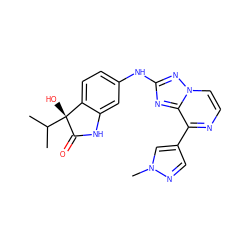 CC(C)[C@@]1(O)C(=O)Nc2cc(Nc3nc4c(-c5cnn(C)c5)nccn4n3)ccc21 ZINC000220955204