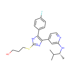 CC(C)[C@@H](C)Nc1cc(-c2nc(SCCCO)[nH]c2-c2ccc(F)cc2)ccn1 ZINC000040391385