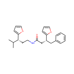 CC(C)[C@@H](CCNC(=O)C[C@@H](Cc1ccccc1)c1ccco1)c1ccco1 ZINC000002218717