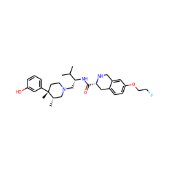 CC(C)[C@@H](CN1CC[C@@](C)(c2cccc(O)c2)[C@@H](C)C1)NC(=O)[C@H]1Cc2ccc(OCCF)cc2CN1 ZINC000299858376