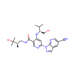 CC(C)[C@@H](CO)Nc1cc(-n2ncc3cc(C#N)cnc32)ncc1C(=O)NC[C@@H](F)C(C)(C)O ZINC001772635746