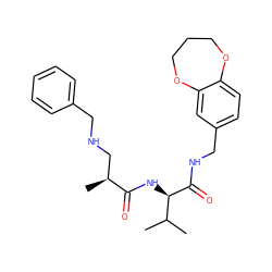 CC(C)[C@@H](NC(=O)[C@@H](C)CNCc1ccccc1)C(=O)NCc1ccc2c(c1)OCCCO2 ZINC000148593741