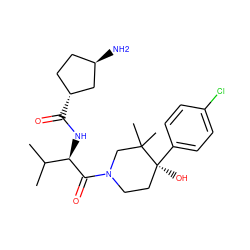 CC(C)[C@@H](NC(=O)[C@@H]1CC[C@@H](N)C1)C(=O)N1CC[C@](O)(c2ccc(Cl)cc2)C(C)(C)C1 ZINC000096272221