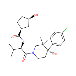 CC(C)[C@@H](NC(=O)[C@H]1CC[C@@H](O)C1)C(=O)N1CC[C@](O)(c2ccc(Cl)cc2)C(C)(C)C1 ZINC000096272215